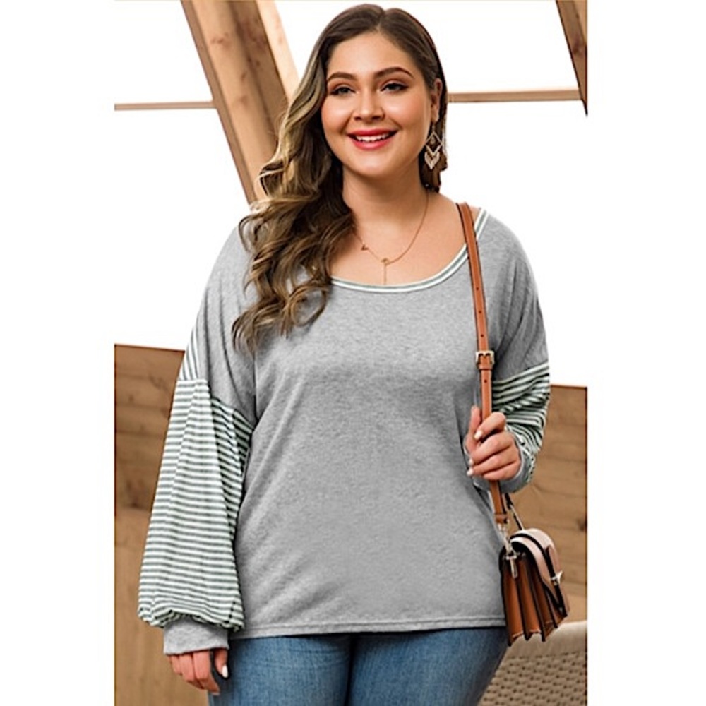 Balloon Sleeve Slouch Gray Stripe Tee SZ XXL! NEW!